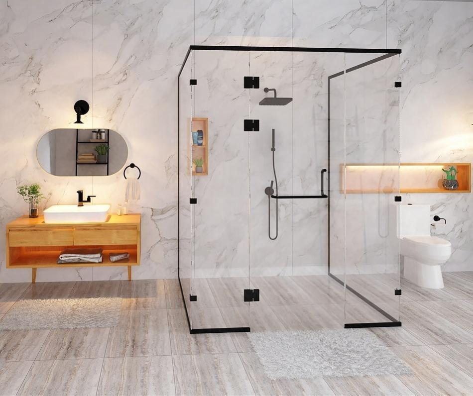 Bathroom shower glass enclosure